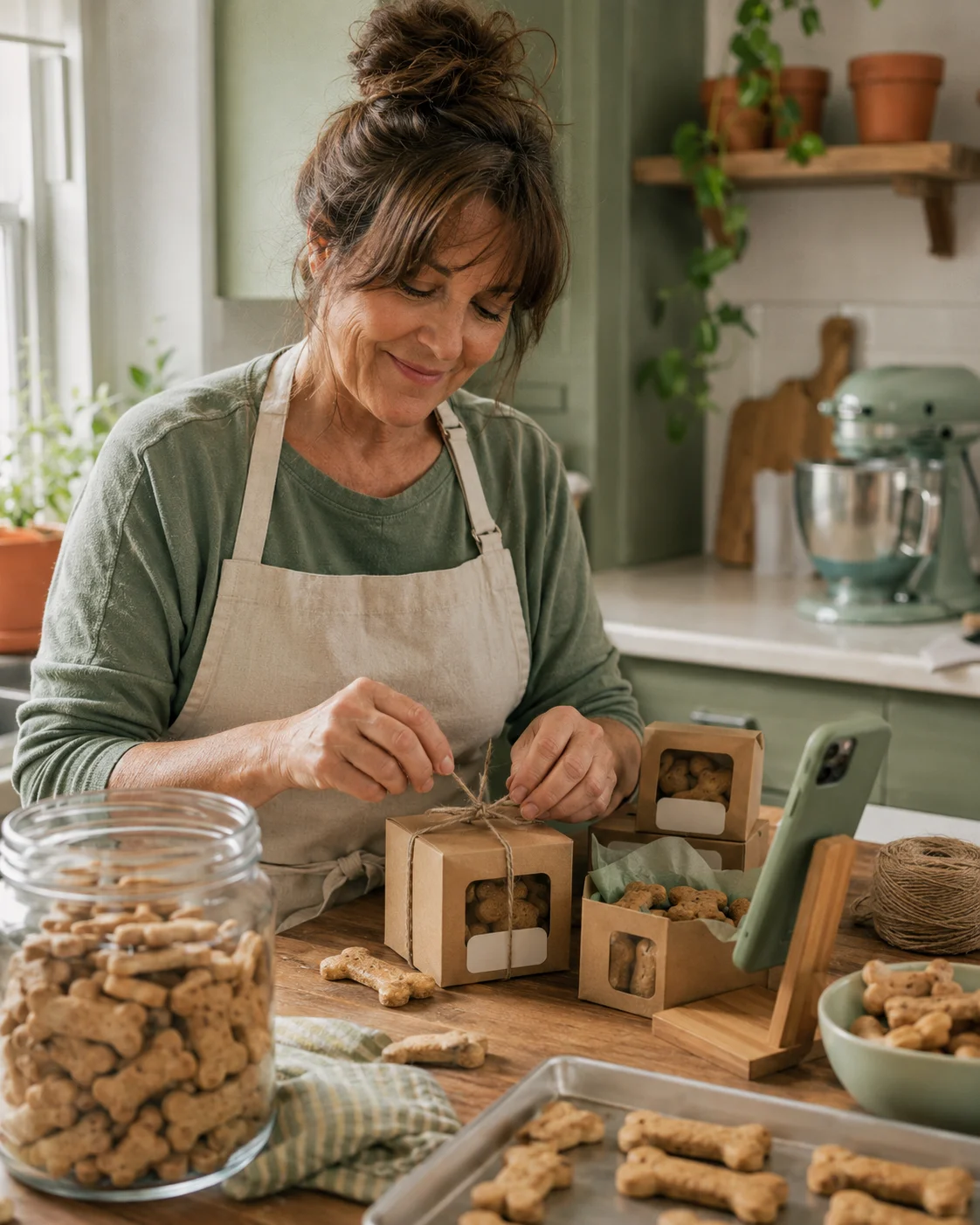 Packing homemade cat treat bags to sell